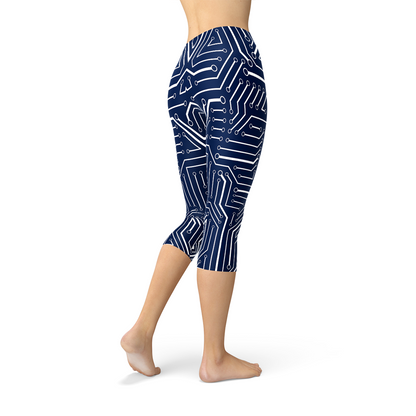 Womens Navy Blue Circuit Capri Leggings - Stylemz