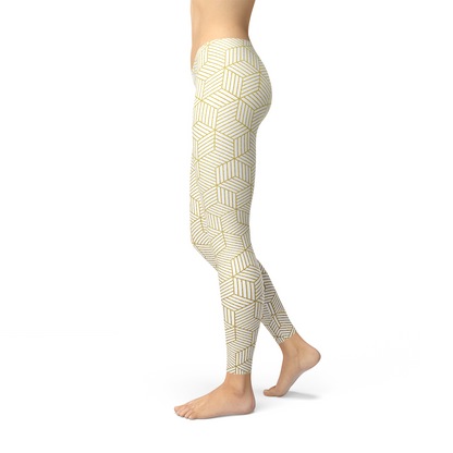 Womens White Leggings w/ Geometric Cubes - Stylemz