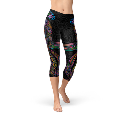 Womens Sugar Skull Capri Leggings - Stylemz