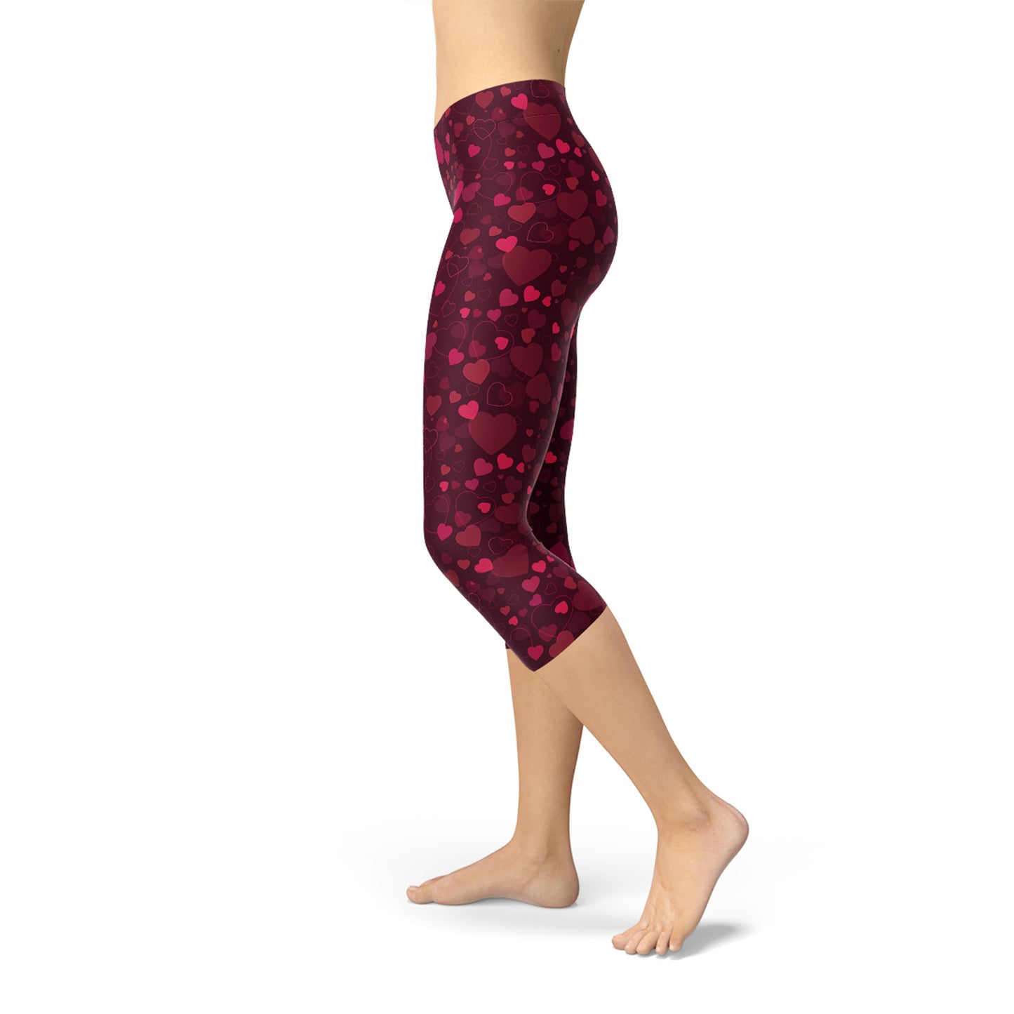 Hearts on Hearts Red Capri Leggings for Women Activewear