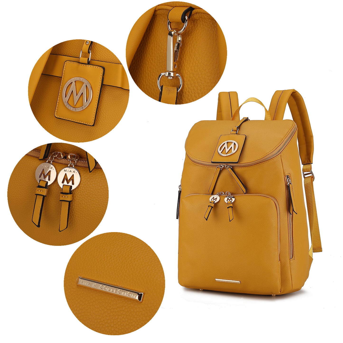 Angela Large Backpack Vegan Leather with Gold Accents