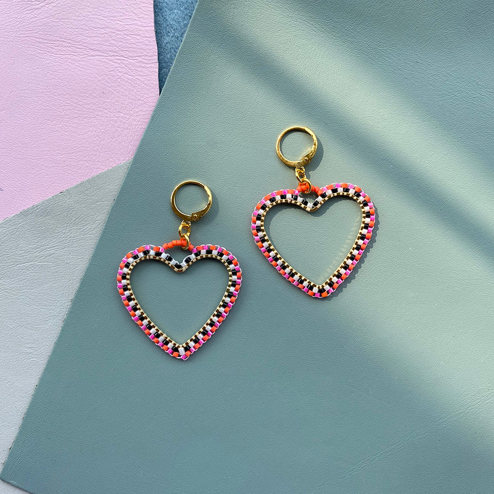 Candy Heart Hoop Earrings with Gold Plated Hearts