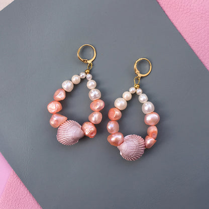 Candy Shell Pearl Earrings with Gold Plated Hoops