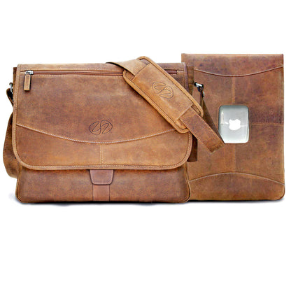 MacCase Premium Leather 15" MacBook Air Messenger Bag Set