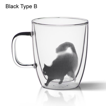 Hand-Painted Furry Cat Glass Mug - Stylemz