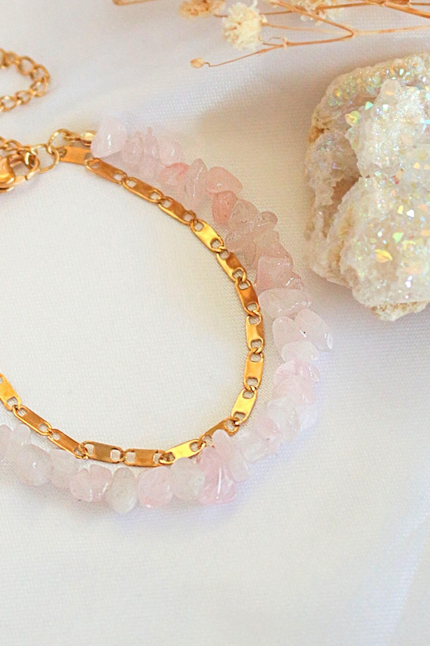 Rose Quartz & 24 Karats Double-Layered Bracelet for Elegance