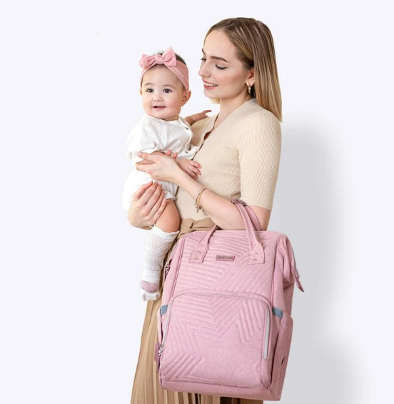 Modern Quilted Diaper Bag Backpack with USB Port and Pockets