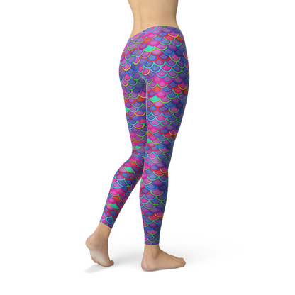 Womens Pink Purple Mermaid Leggings - Stylemz