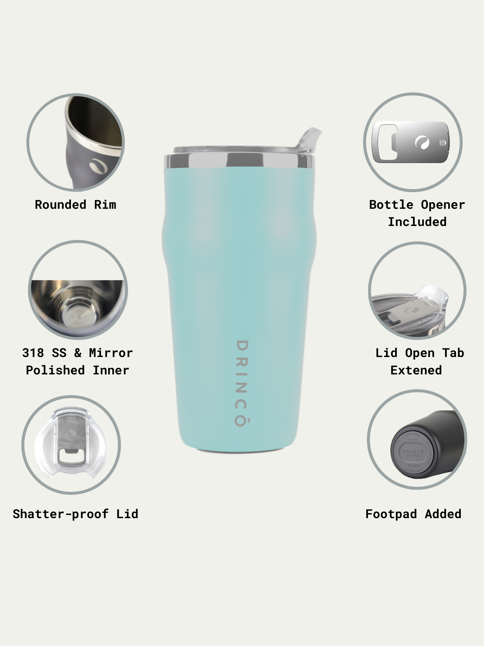 DRINCO 20oz Insulated Tumbler Beer Mug-Bottle Opener THOR-(Aquamarine) - Stylemz