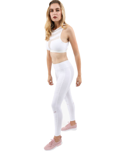 Athletique Low-Waisted Ribbed Leggings - White for Comfort