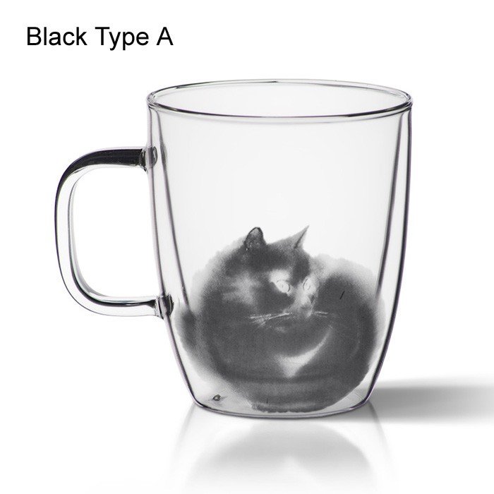 Hand-Painted Furry Cat Glass Mug - Stylemz