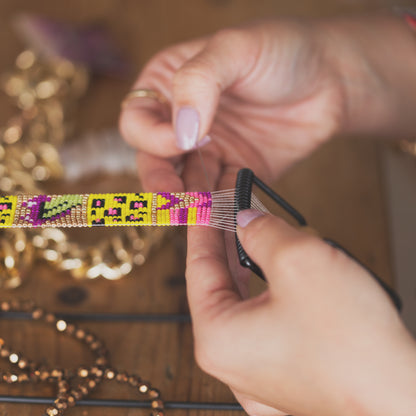 Twilight Bracelet - Hand Woven Pink Orange Blue Gold