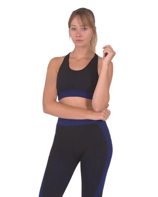 Trois Seamless Sports Bra - Black with Navy Stripes