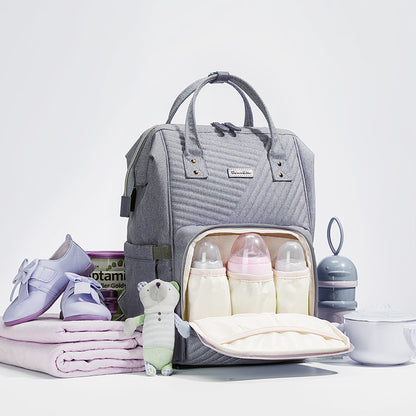 Modern Quilted Diaper Bag Backpack with USB Port and Pockets