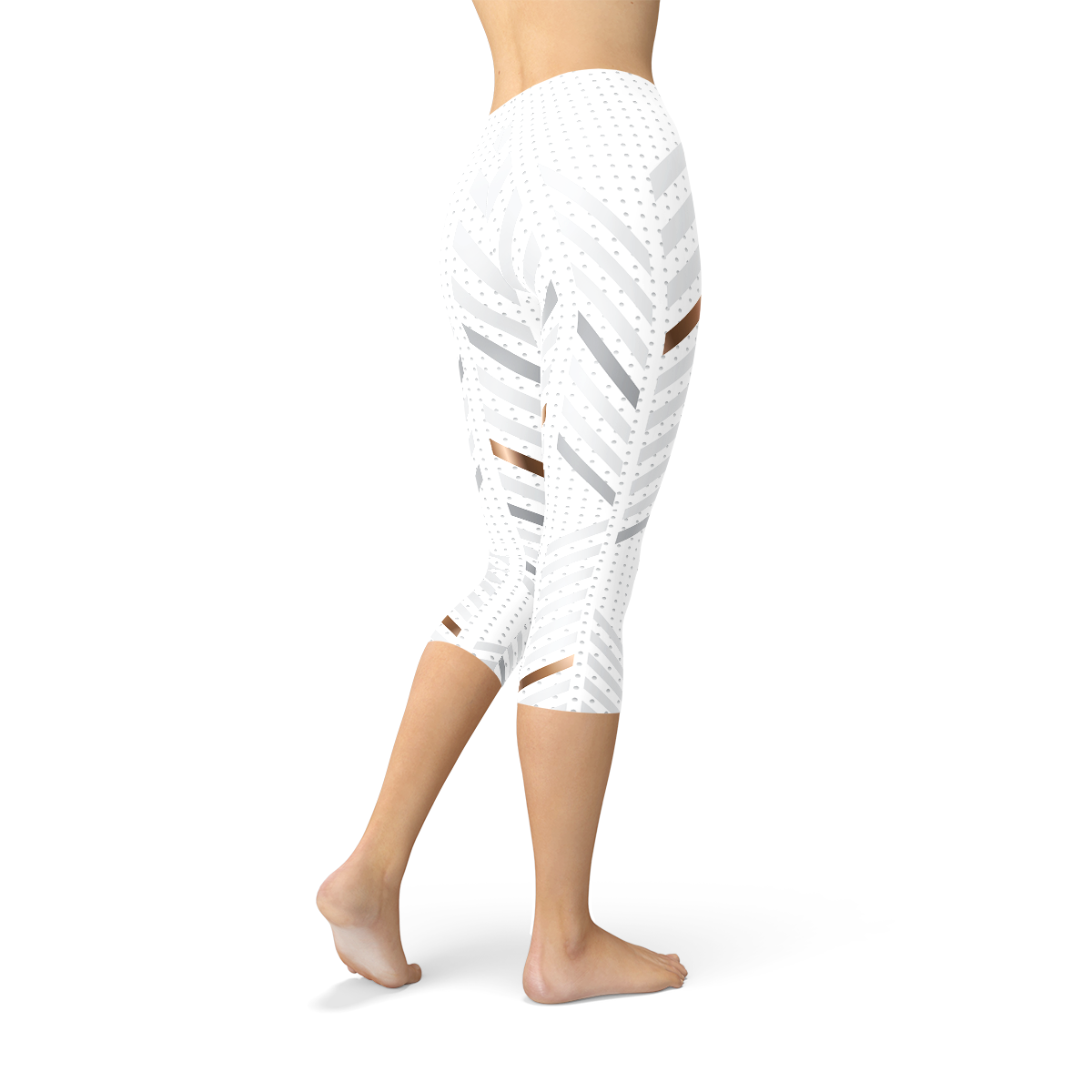 Womens White Stripes Capri Leggings - Stylemz