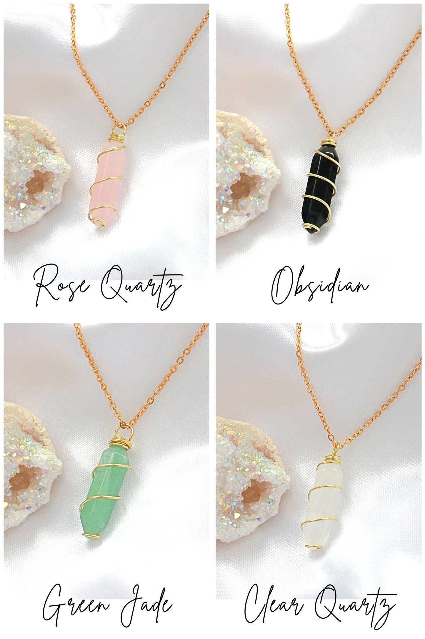 18K Double Ended Natural Healing Crystals Necklace