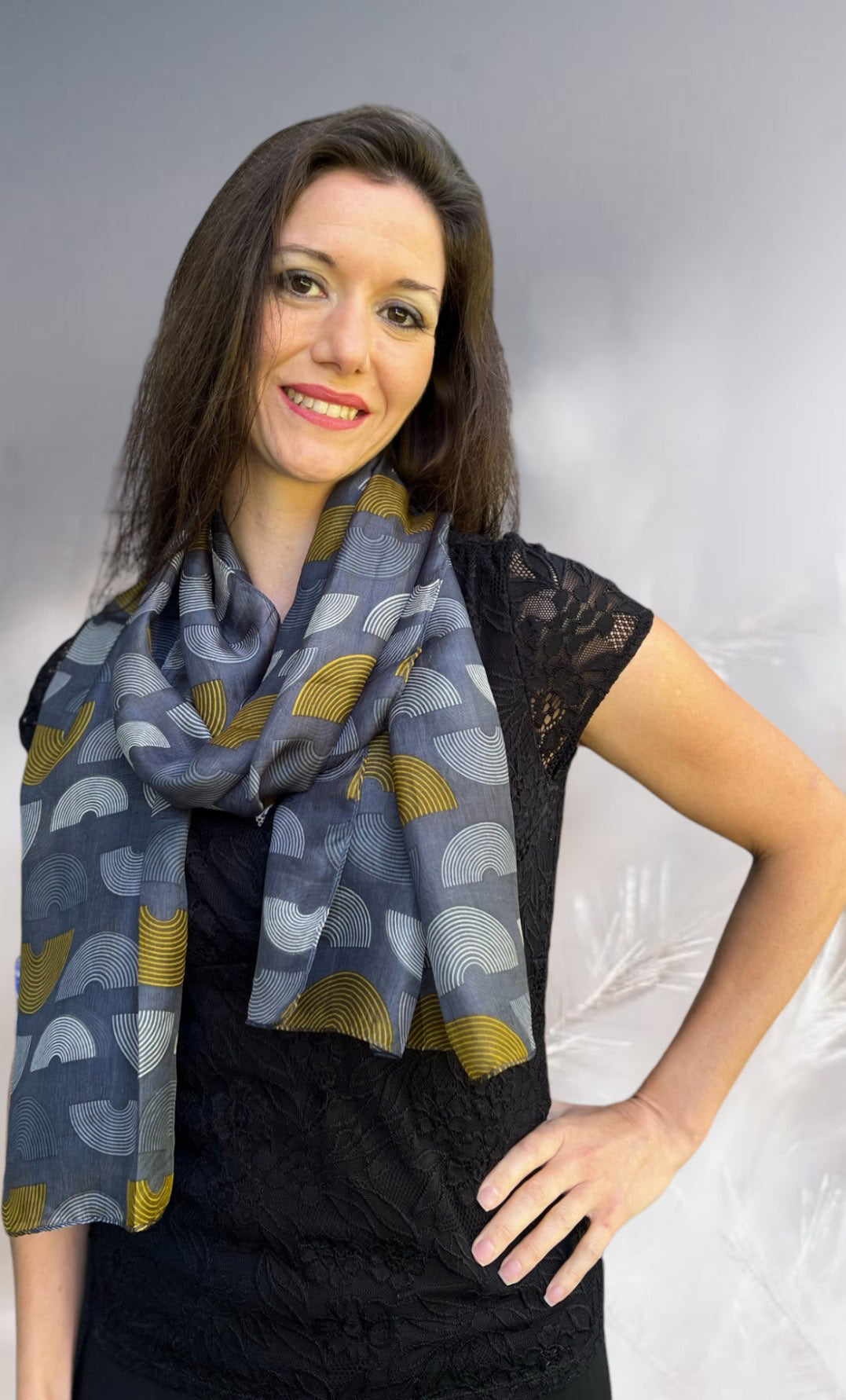 Gray and Gold Silk Scarf - Stylemz