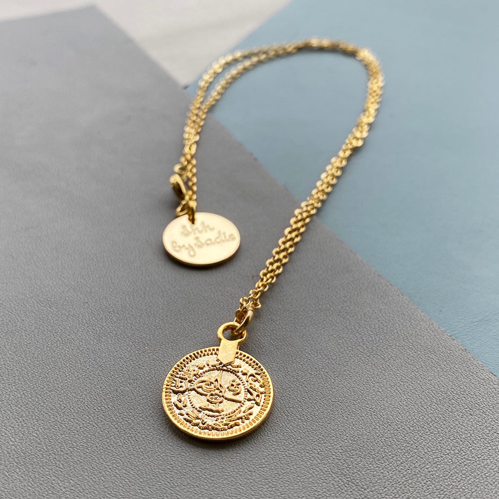 Elegant Gold Coin Necklace with 24 Carat Gold Plating