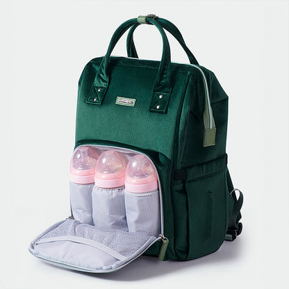 Stylish Corduroy Diaper Backpack with Insulated Pockets