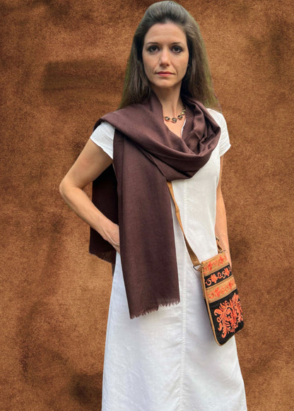 Brown Cashmere Thin Weave Solid Scarf - Stylemz