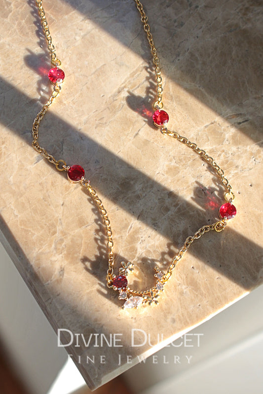 “Fairy Garden” 24K Red CZ Necklace - Hypoallergenic Design