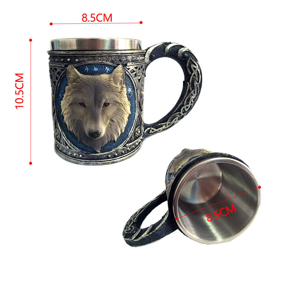 Retro Mug Stainless Steel 3D Wolf Drinking Cup - Stylemz