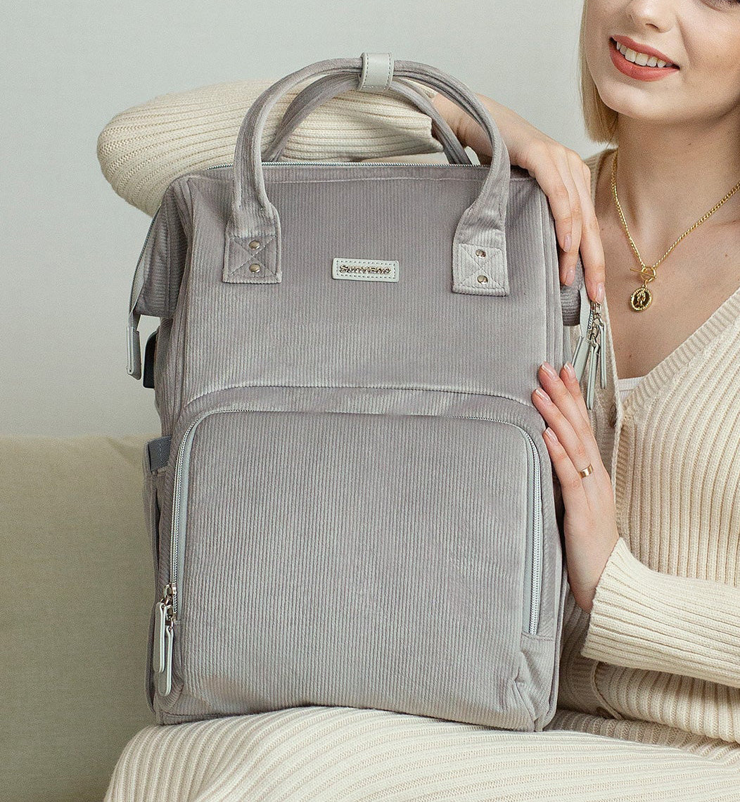 Stylish Corduroy Diaper Backpack with Insulated Pockets