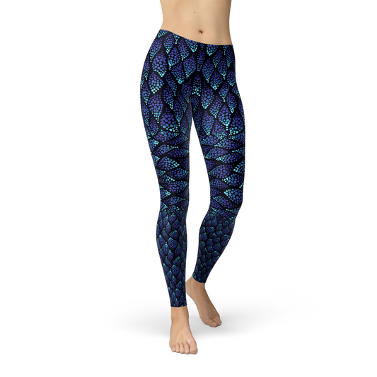 Womens Blue Mermaid Scale Leggings for Stylish Comfort