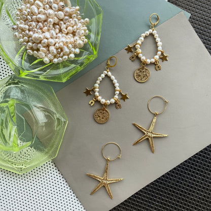 Starfish Hoop Earrings - Gold Chunky Summer Charm