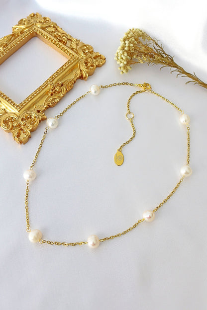 24K Baroque Freshwater Pearls Chain Choker - Elegant Design