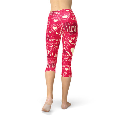 Love Hearts Red Capri Leggings - Stylemz