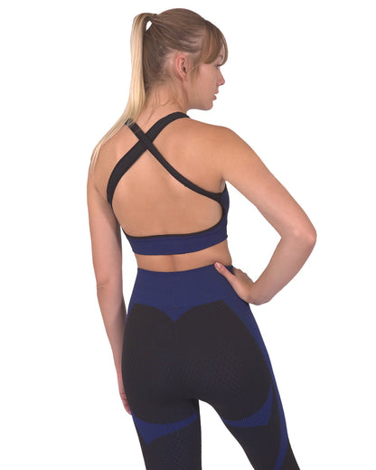 Trois Seamless Sports Bra - Black with Navy Stripes