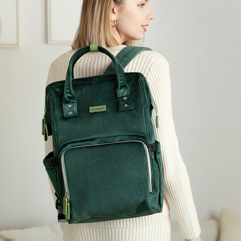 Stylish Corduroy Diaper Backpack with Insulated Pockets