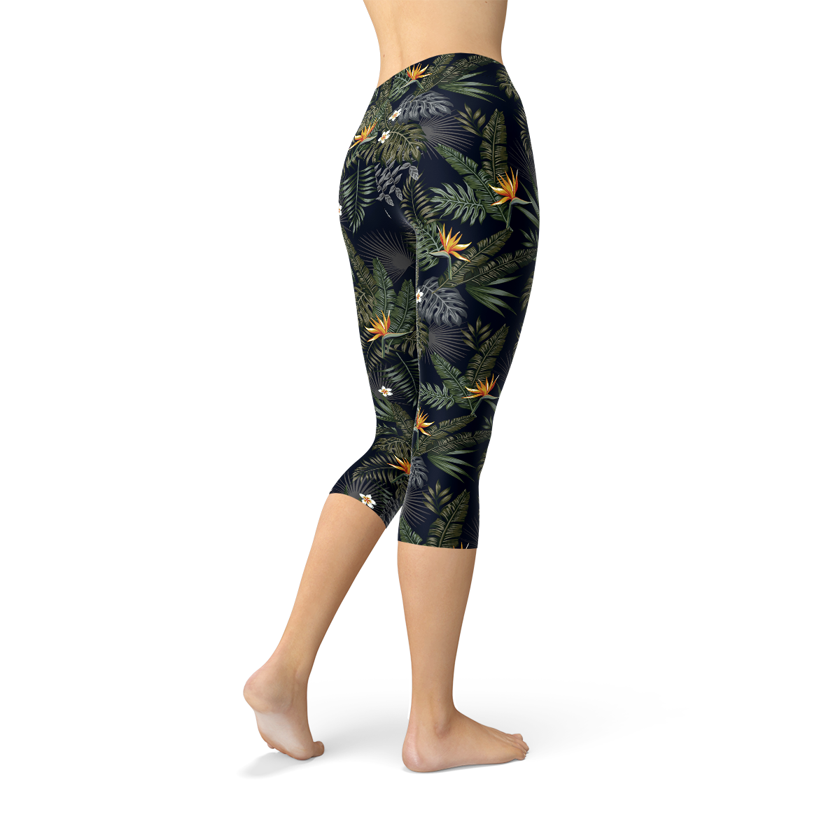 Womens Bird of Paradise Black Capri Leggings - Stylemz