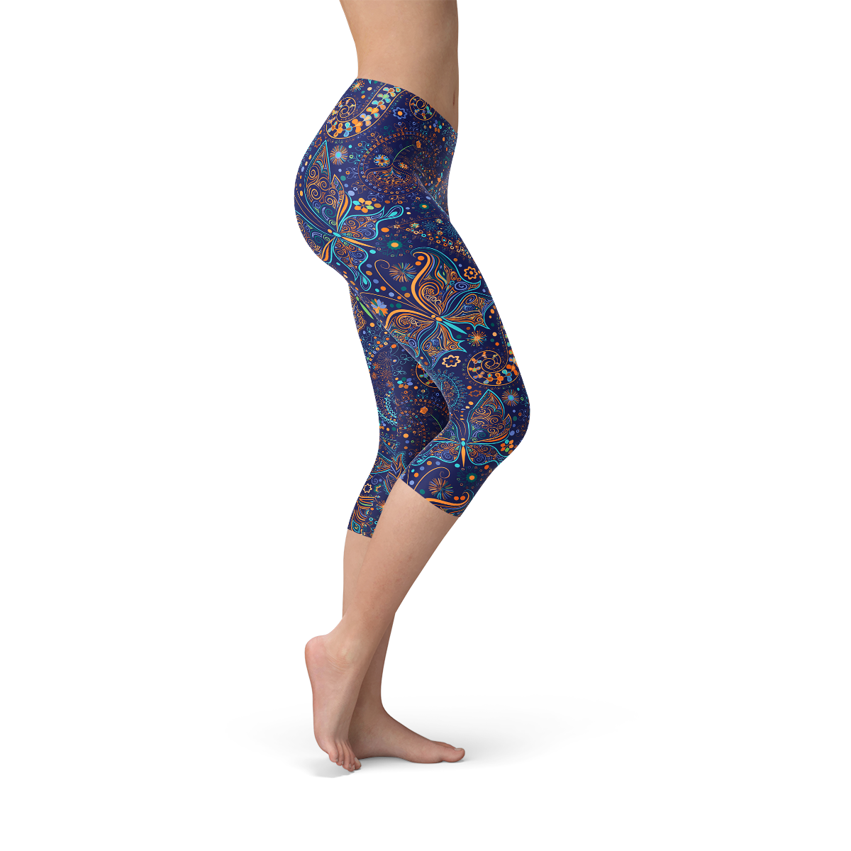 Womens Paisley Butterfly Capri Leggings - Stylemz