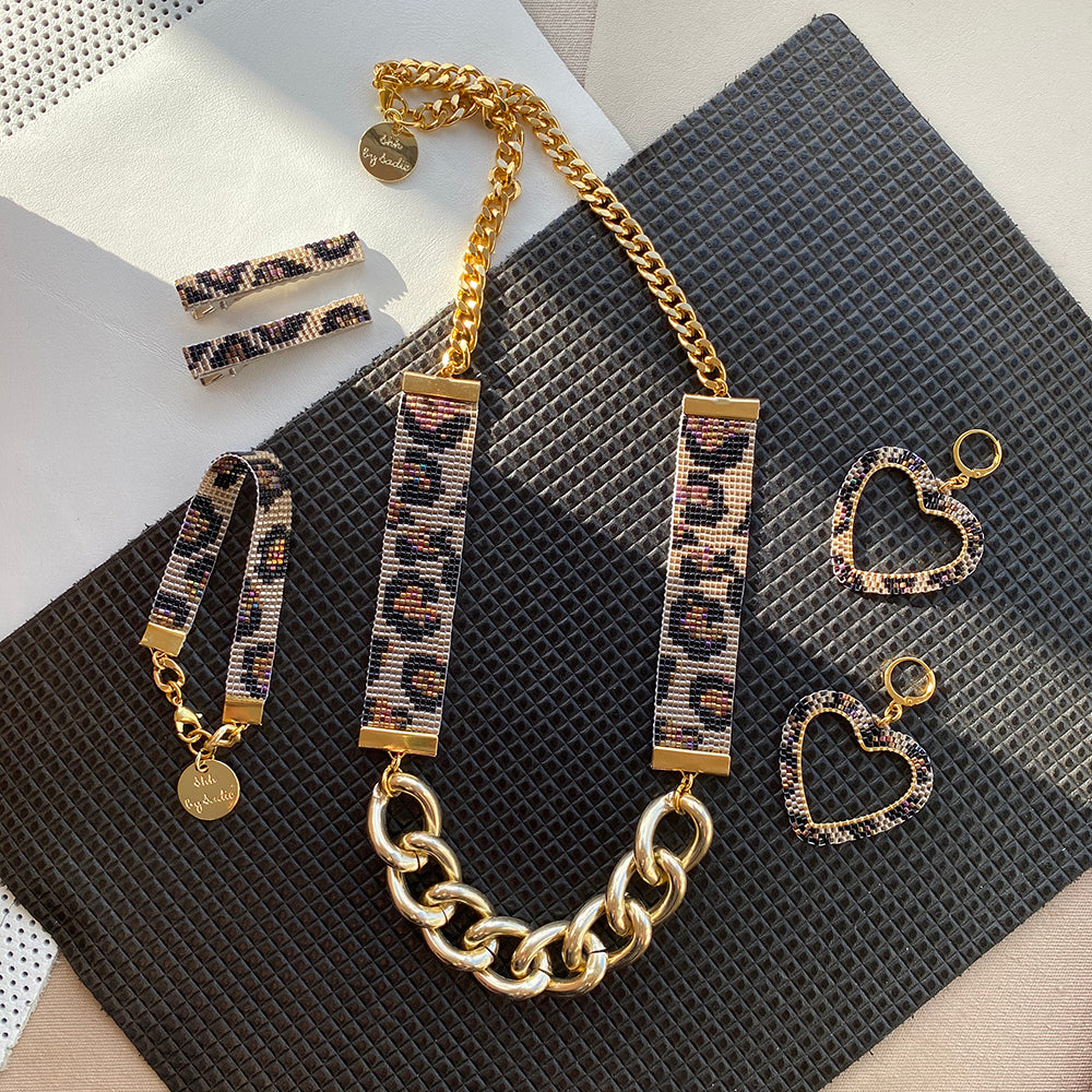 Leopard Heart Earrings - Luxe Beaded Hoop Style