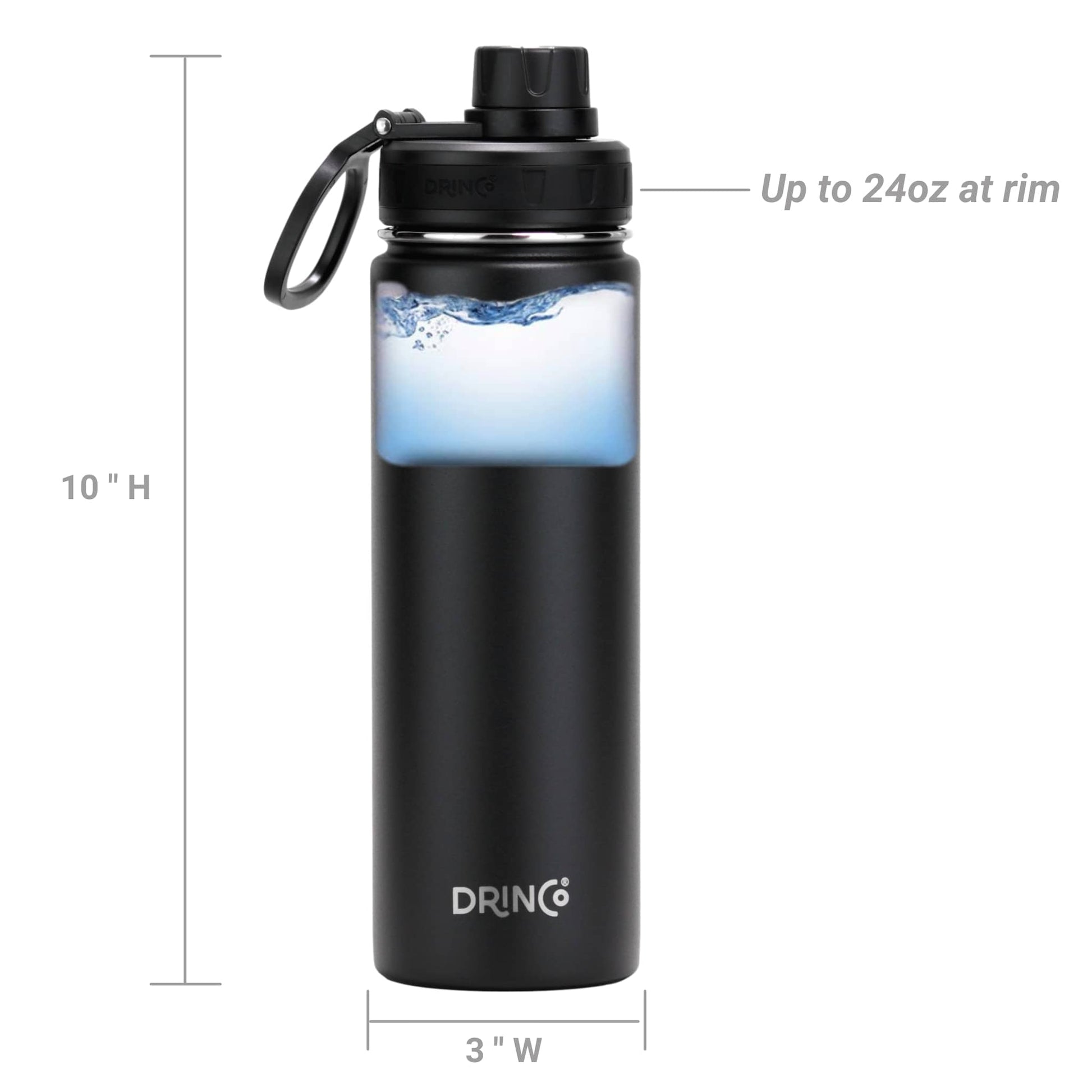 DRINCO® 22oz Stainless Steel Sport Water Bottle - Black - Stylemz