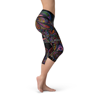 Womens Sugar Skull Capri Leggings - Stylemz