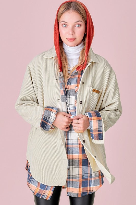 Casual Loose Fit Button Down Corduroy Shacket - Stylemz