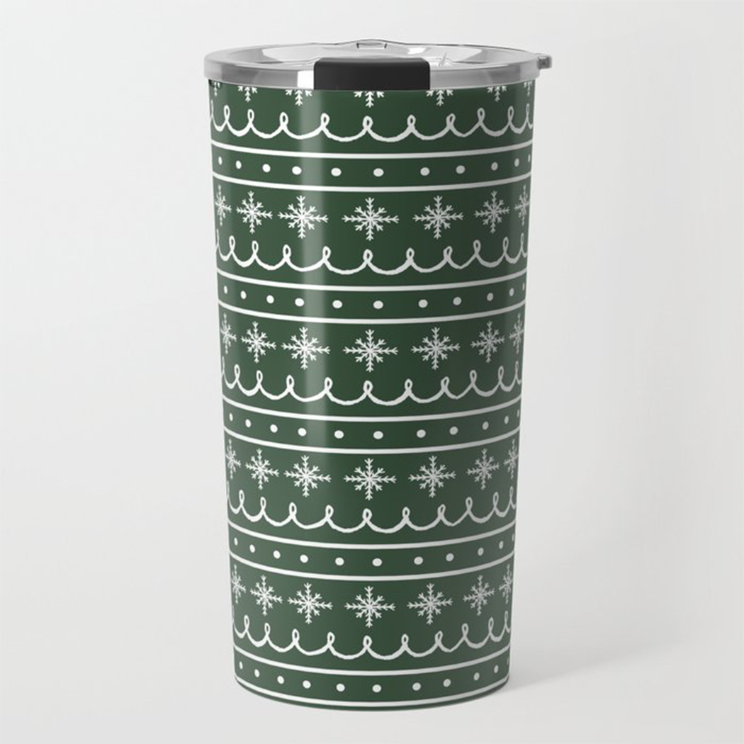 Green Snowflake Pattern Travel Coffee Mug - Stylemz