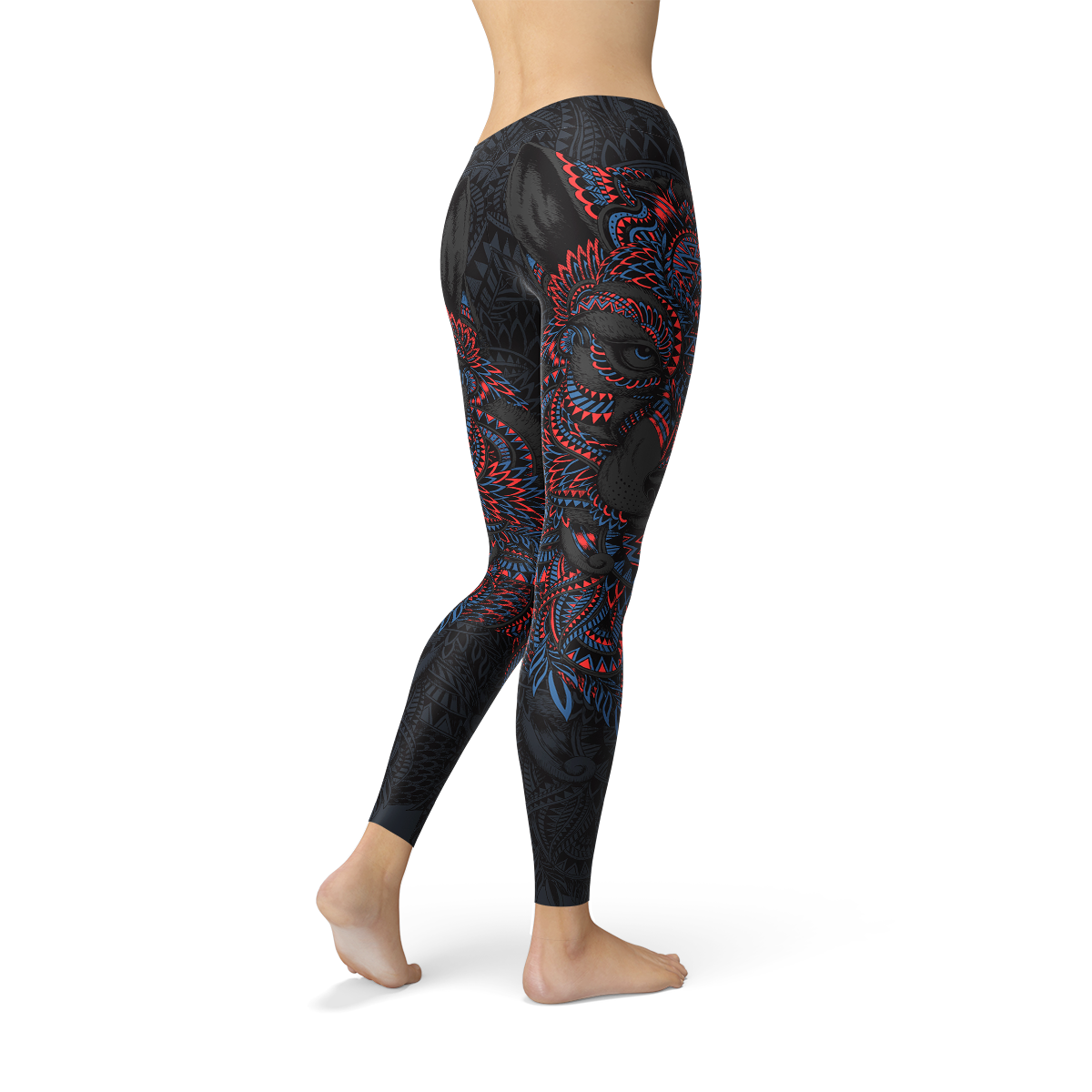 Womens Oriental Black Wolf Leggings - Stylemz