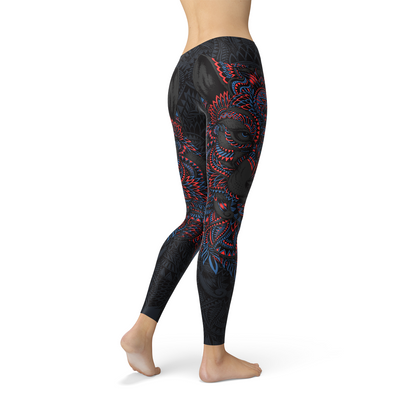 Womens Oriental Black Wolf Leggings - Stylemz