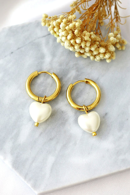 24K Pearl Hearts Hoop Earrings for Trendy Aesthetic Looks