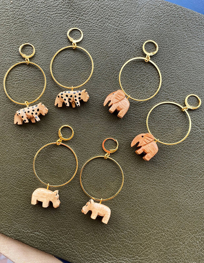 Safari Hoop Earrings with Animal Charms and Gold Hoops