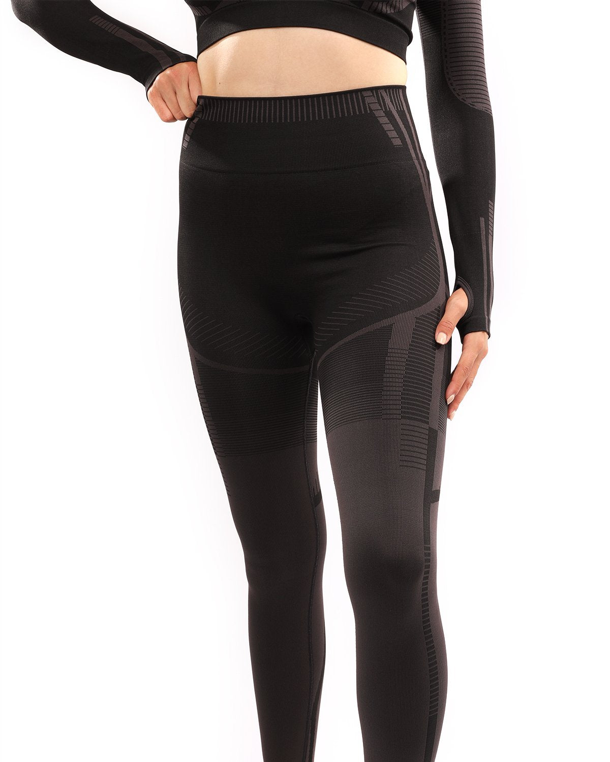 DECATA SEAMLESS LEGGINGS - BLACK & BROWN - Stylemz