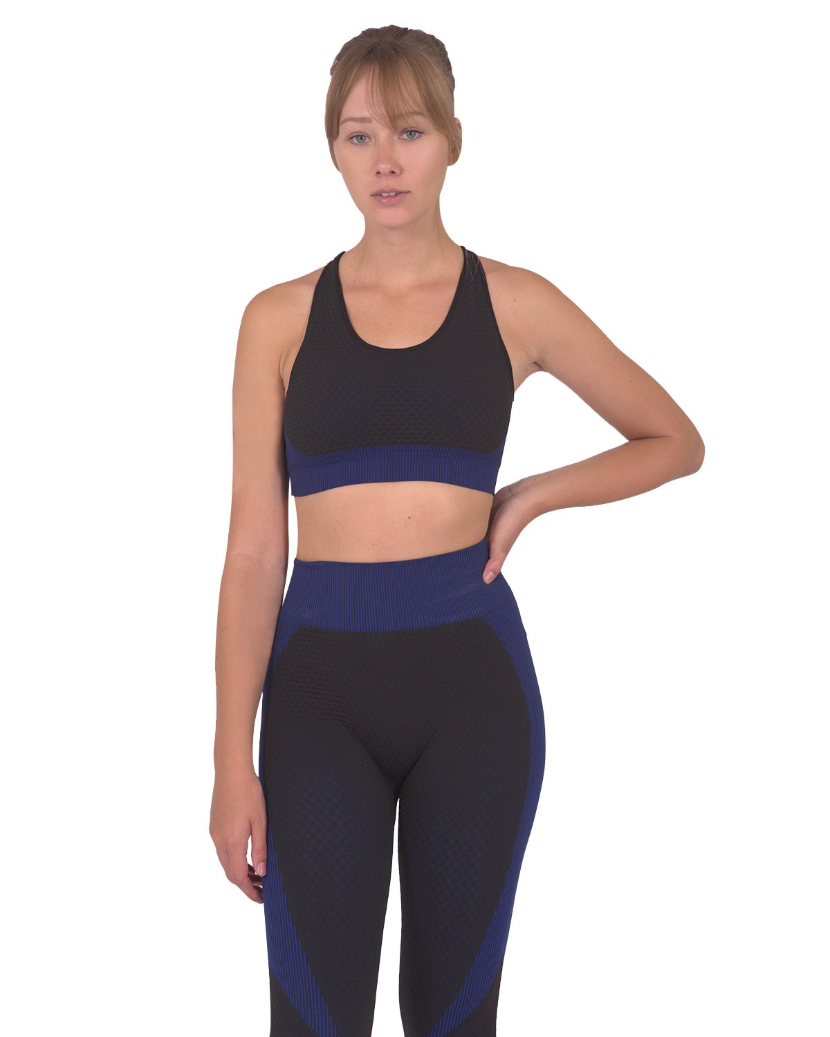 Trois Seamless Sports Bra - Black with Navy Stripes