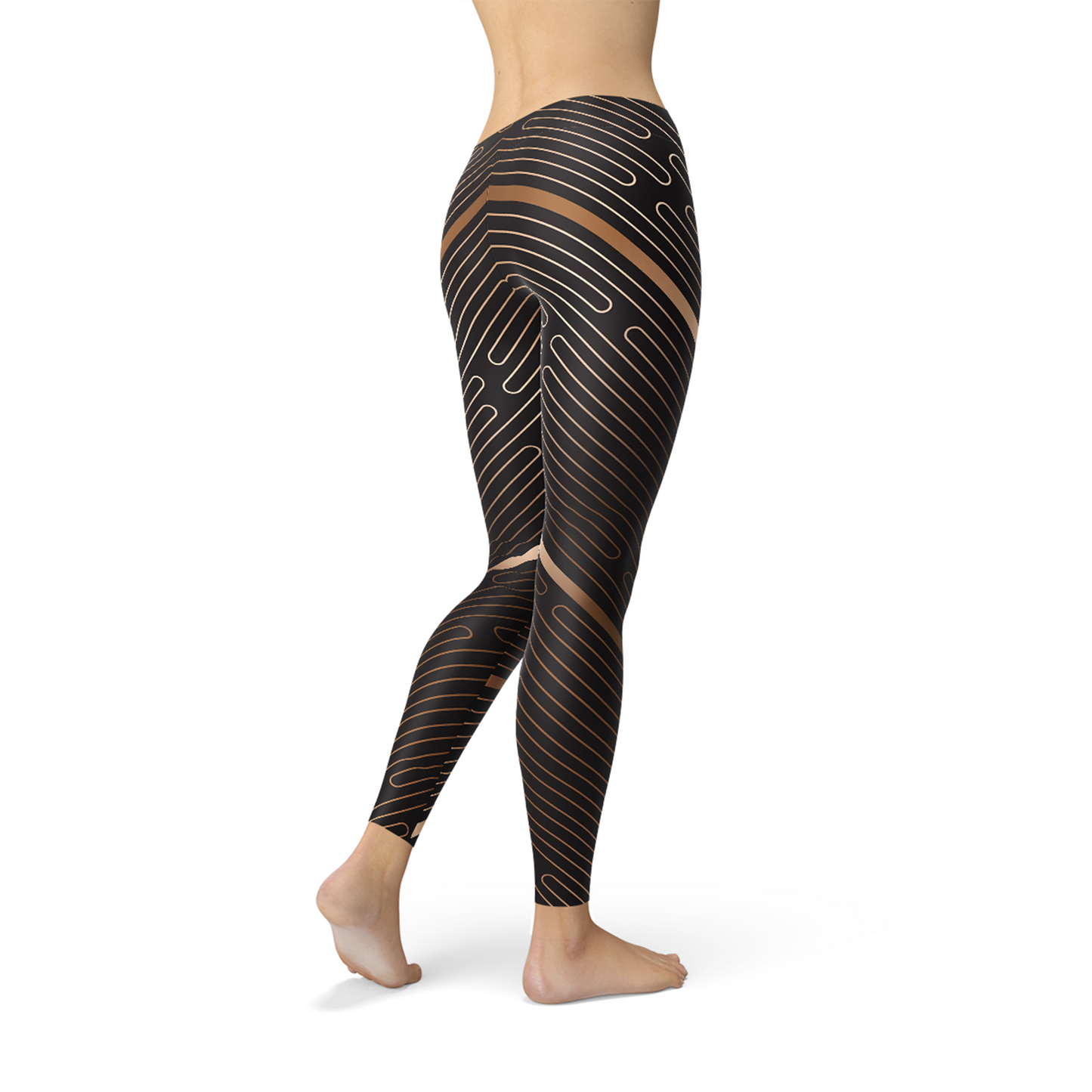 Womens Striped Lines Sports Brown Leggings - Stylemz