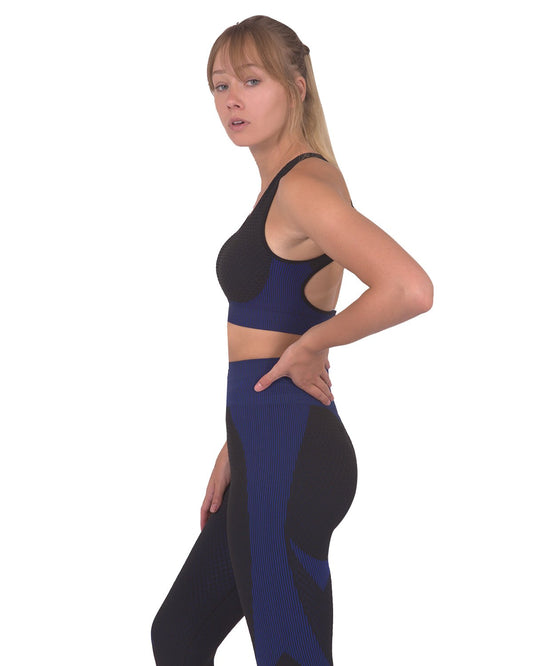 Trois Seamless Sports Bra - Black with Navy Stripes