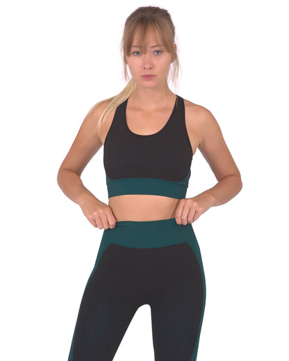 Trois Seamless Sports Bra - Black with Blue Chic Design