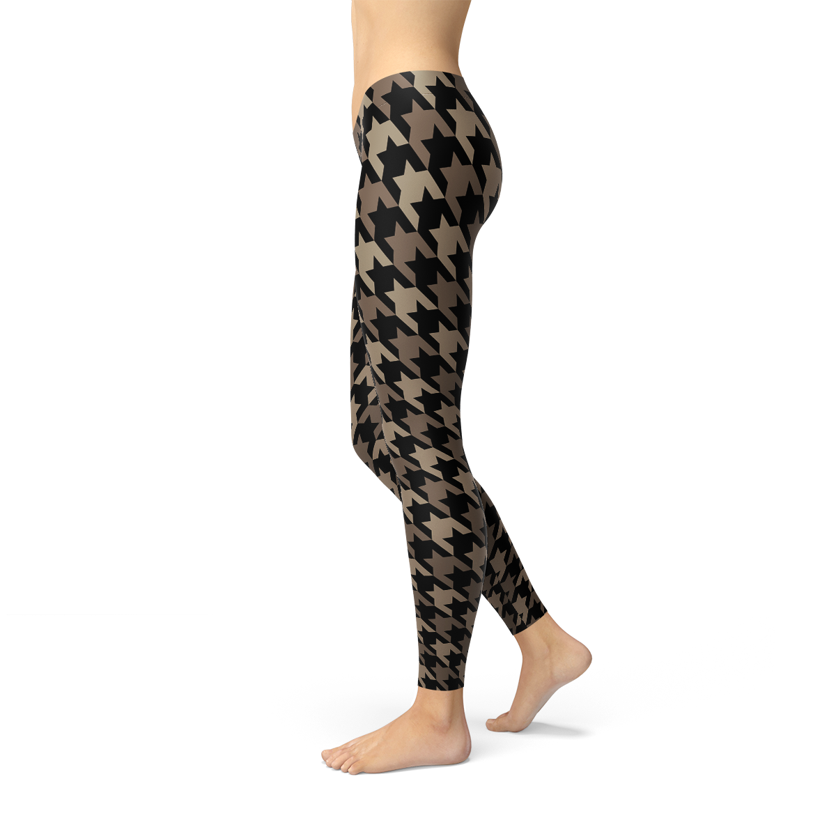 Womens Beige Brown Houndstooth Leggings for Active Wear